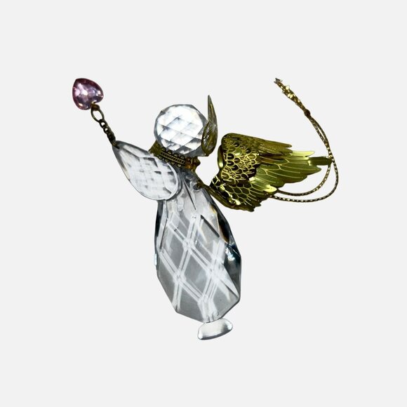 Kurt Adler October Birthstone Angel Rose Quartz Crystal Angel Gold Wings & Crown - Picture 2 of 5